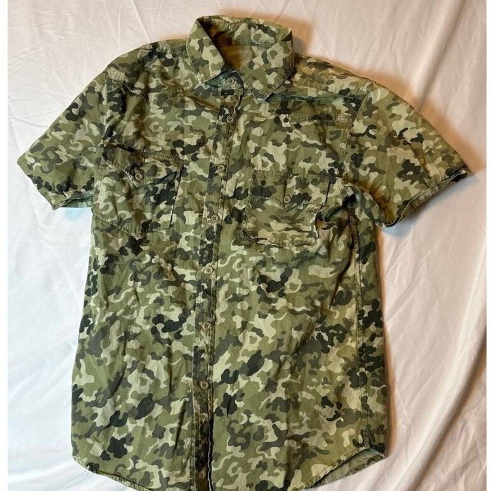 Camouflage‎ Men's Shirt 100% Cotton Army Button Down Short Sleeve Camo Green S